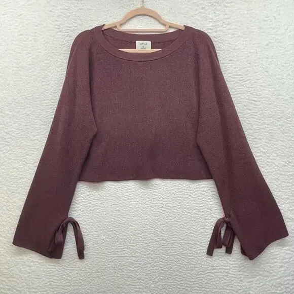 Wilfred Aritzia Sweater Womens XS Merino Wool Cropped Tie Cuff Bell Sleeve - Picture 1 of 9